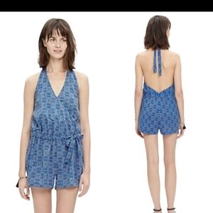 NWT Madewell Blue Halter Romper 100% Cotton Coverup Summer Beachy Size Medium